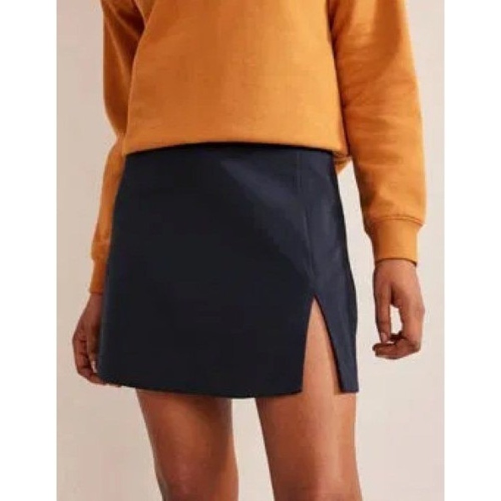 BODEN 8 Side Split Jersey Mini Skirt Cotton Blend Navy‎ Blue Athletic Casual